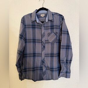 1901 flannel Men's Blue Plaid Shirt 100% cotton size medium